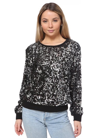Anna-Kaci Sequin Sweatshirt Round Neck Top Long Sleeve Ribbed Cuffs Outerwear product