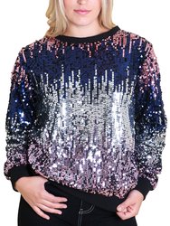 Sequin Sweatshirt Round Neck Top Long Sleeve Ribbed Cuffs Outerwear - Silver Mauve