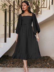 Shirred Bishop Sleeve Dress