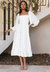 Shirred Bishop Sleeve Dress - White