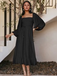 Shirred Bishop Sleeve Dress