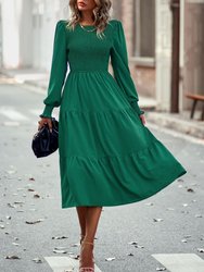 Shirred Bodice Tiered Dress - Green