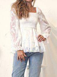 Shirred Floral Detail Peplum Blouse