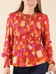 Shirred Floral Print Peplum Blouse