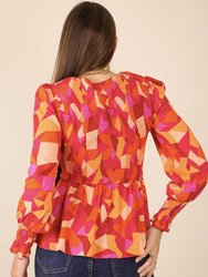 Shirred Floral Print Peplum Blouse