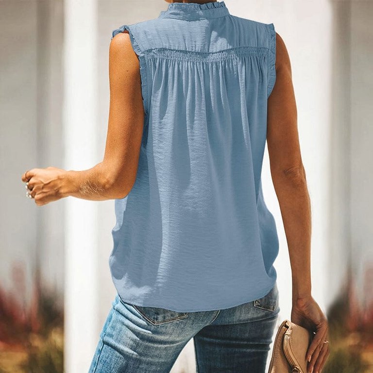 Shirred Neck Half Button Blouse