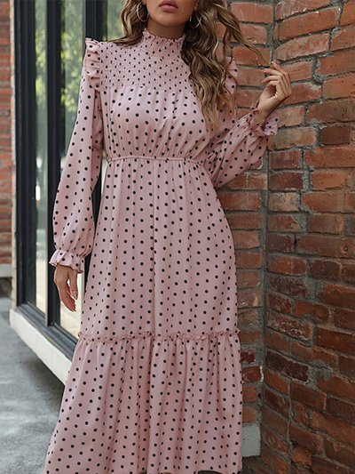 Anna-Kaci Shirred Neck Polka Dot Dress product
