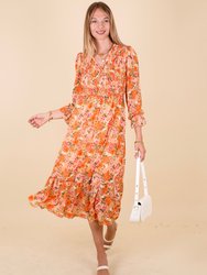 Shirred Surplice Neck Floral Dress