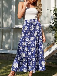 Shirred Waist Floral Maxi Skirt