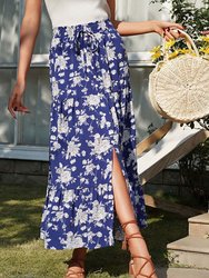 Shirred Waist Floral Maxi Skirt