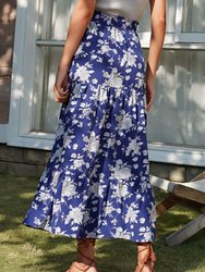 Shirred Waist Floral Maxi Skirt