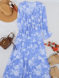 Shirred Waist Floral Print Dress