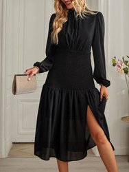 Shirred Waist Front Slit Dress