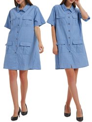 Short Sleeve Jean Shirt Dress Button Down