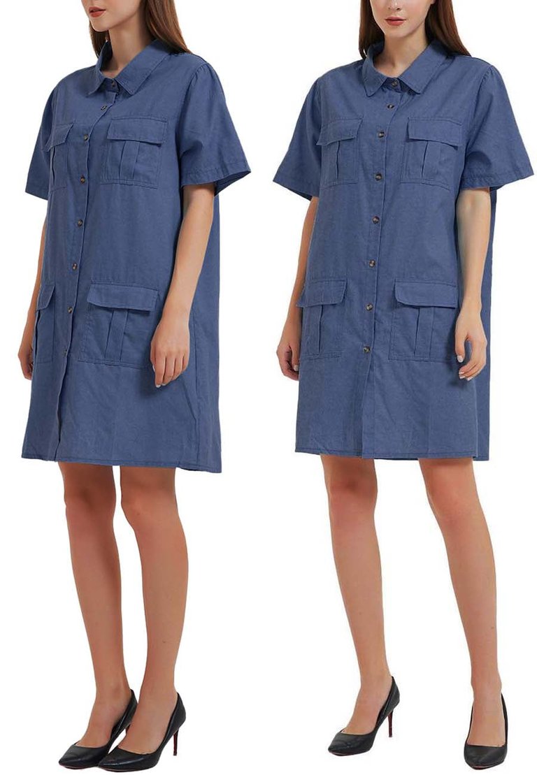 Short Sleeve Jean Shirt Dress Button Down