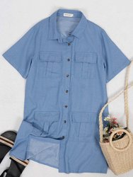 Short Sleeve Jean Shirt Dress Button Down