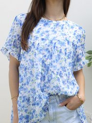 Short Sleeve Tiered Blouse - Blue
