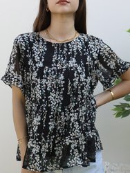 Short Sleeve Tiered Blouse - Black