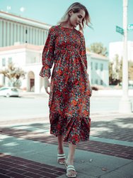 Smocked Chest Floral Dotted Dress