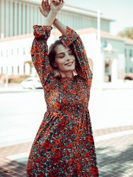 Smocked Chest Floral Dotted Dress