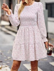 Smocked Chest Long Sleeve Floral Dress