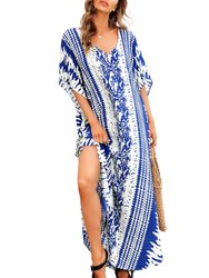 Snake Print Bikini Cover Up Beach Maxi Dress With Belt - Blue