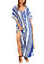 Snake Print Bikini Cover Up Beach Maxi Dress With Belt - Blue