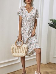 Soft Floral Everyday Cross-Front Dress - White