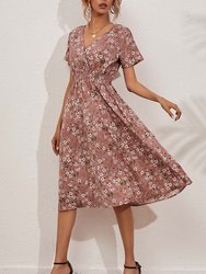 Soft Floral Everyday Cross-Front Dress - Mauve Pink