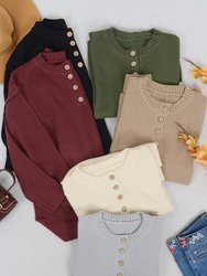 Soft Ribbed Knit Half Button Up Sweater