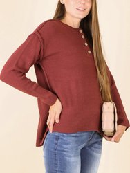 Soft Ribbed Knit Half Button Up Sweater