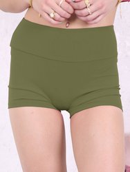 Solid Color High Waist Sports Shorts - Olive Green