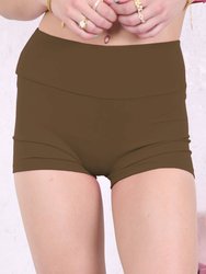 Solid Color High Waist Sports Shorts - Brown