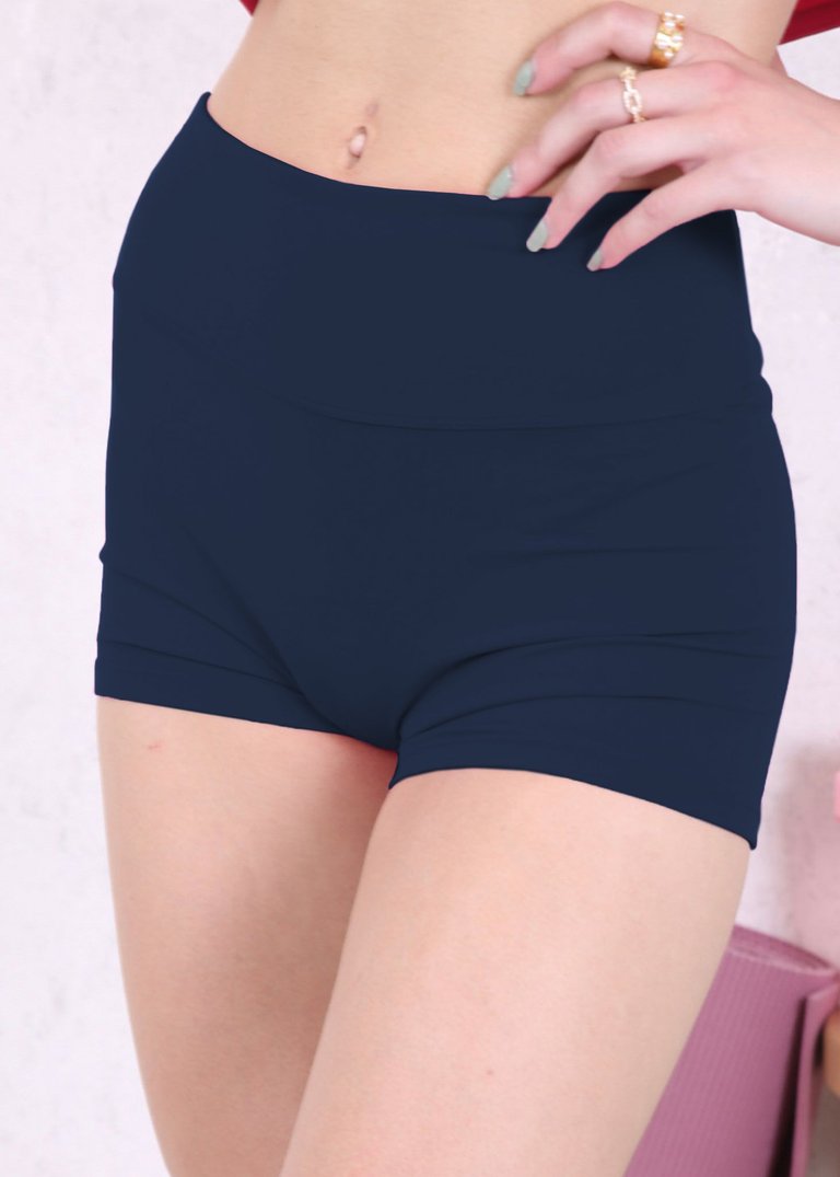 Solid Color High Waist Sports Shorts - Navy