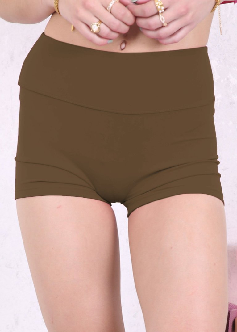 Solid Color High Waist Sports Shorts - Brown