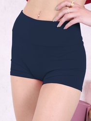 Solid Color High Waist Sports Shorts - Navy