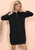 Solid Kangaroo Pocket Sweater Dress - Black