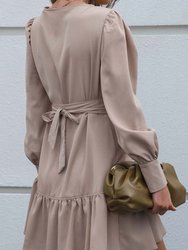 Solid Ruffle Hem Wrap Dress