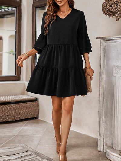 Anna-Kaci Solid Ruffle Sleeve Tiered Dress product
