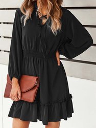 Solid Shirred Waist Dress - Black