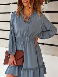 Solid Shirred Waist Dress - Blue