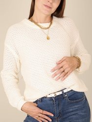 Solid Textured Knit Fall Sweater - White