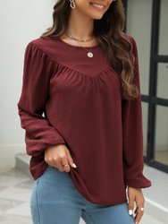 Solid V Line Ruffle Blouse