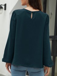 Solid V Line Ruffle Blouse