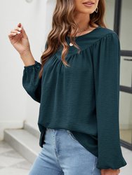 Solid V Line Ruffle Blouse
