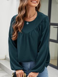 Solid V Line Ruffle Blouse - Teal
