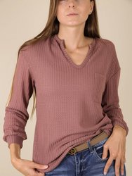 Solid Waffle Knit Patch Pocket Sweater