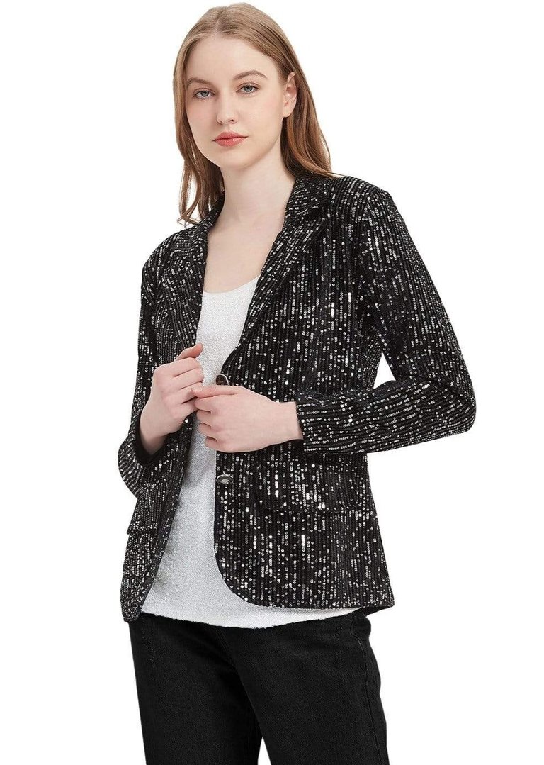 Sparkle Sequin Blazer Jacket - Black and Silver
