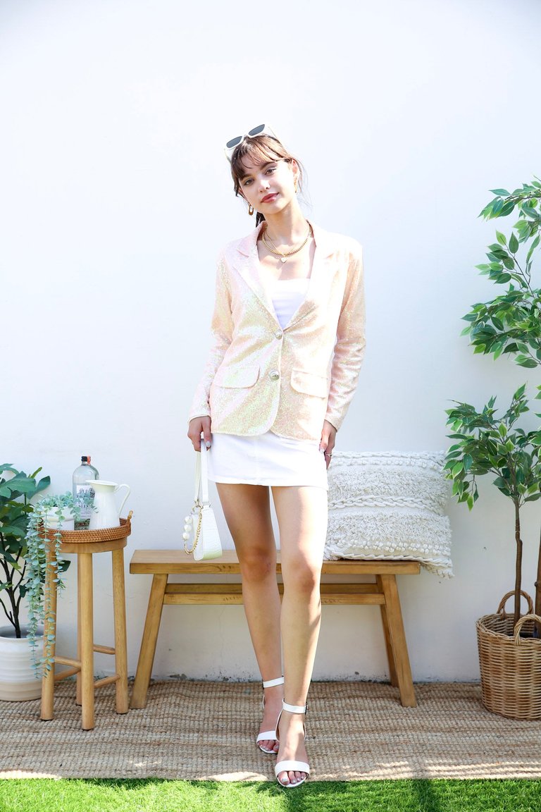 Sparkle Sequin Blazer Jacket - Pink Gold