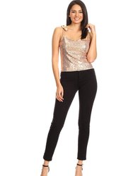 Sparkle Sequin Ribbon Strap Tank Top